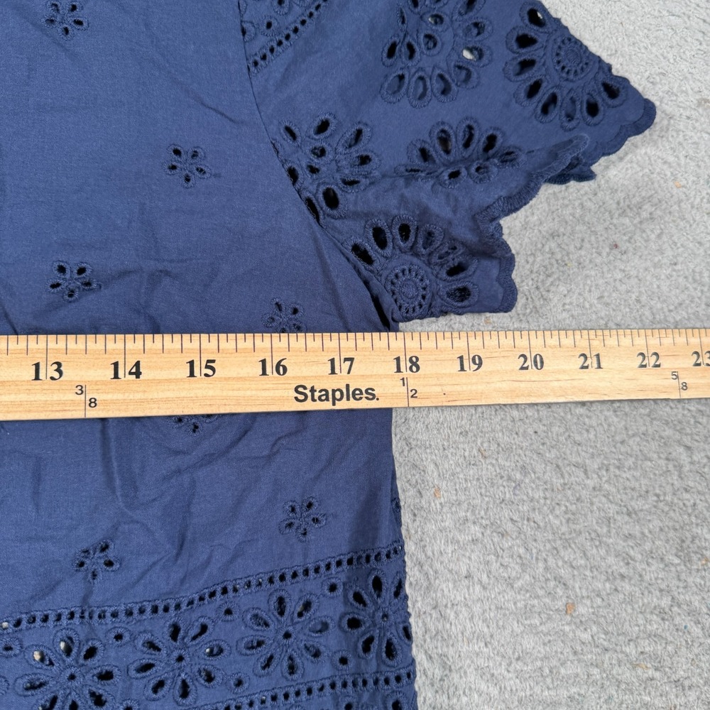 ModCloth Shirt Blouse Womens Medium Blue Short Sleeve Eyelet Lace Button Front - Picture 5 of 7